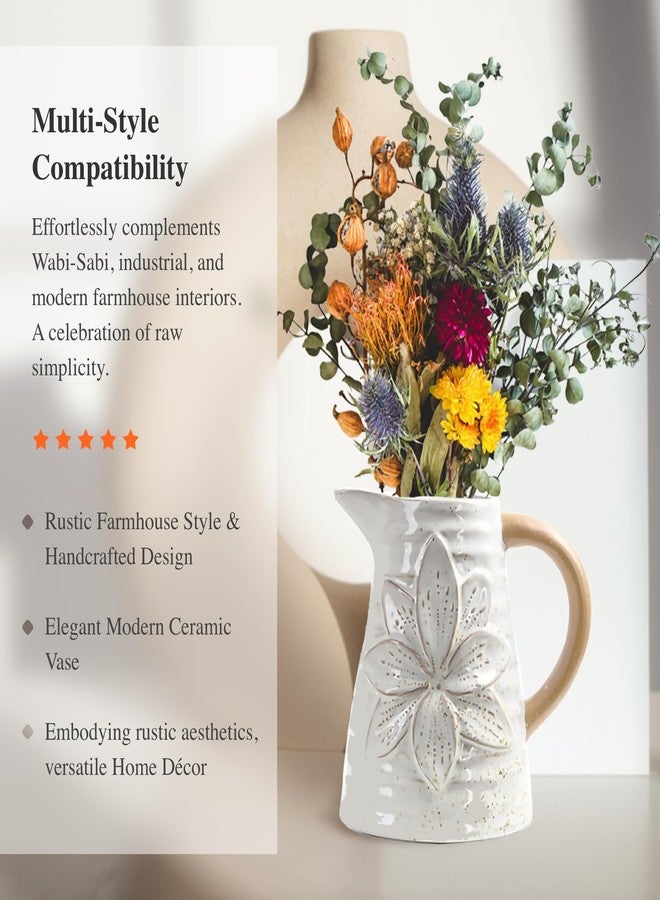 Jiddado Rustic Ceramic Vase with Polka Dot & Floral Design, Ideal for Living Room, Bedroom, Office Décor, Perfect for Pampas Grass, Flowers, Table, Shelf, and Mantel Decorations - Image 4